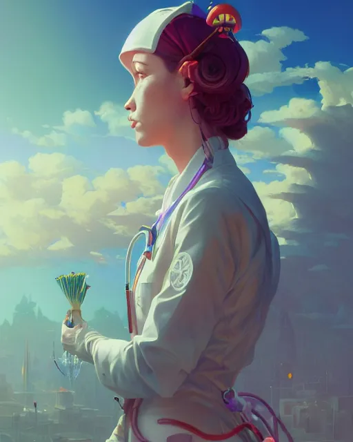 Prompt: highly detailed surreal vfx portrait of a candypunk nurse, stephen bliss, unreal engine, greg rutkowski, loish, rhads, beeple, makoto shinkai and lois van baarle, ilya kuvshinov, rossdraws, tom bagshaw, alphonse mucha, global illumination, detailed and intricate environment