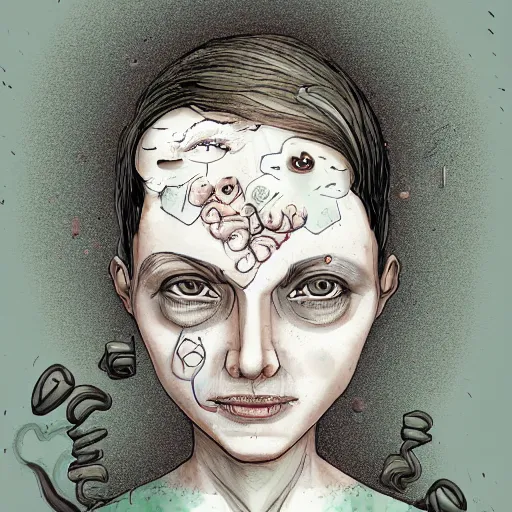 Image similar to a portrait of dissociation, dissociative symptoms, chaos and simplicity, detailed fantasy illustration