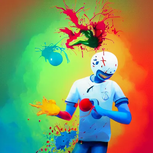 Image similar to Playing sports video games by Alex Pardee and Nekro and Petros Afshar, unstirred paint, vivid color, cgsociety 4K