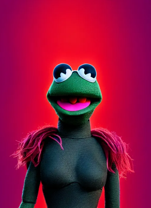 Image similar to studio portrait still of muppet!!!!! black widow!!!!!! from avengers infinity war as a muppet muppet as a muppet, 8 k, studio lighting, key light,