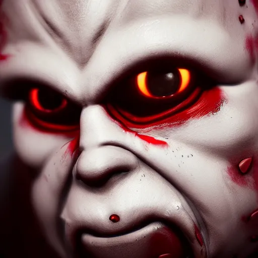 Image similar to pudge from dota 2, detailed, artstation, dark, creepypasta, octane render, 4 k, red eyes, scary, real life old photo, smooth