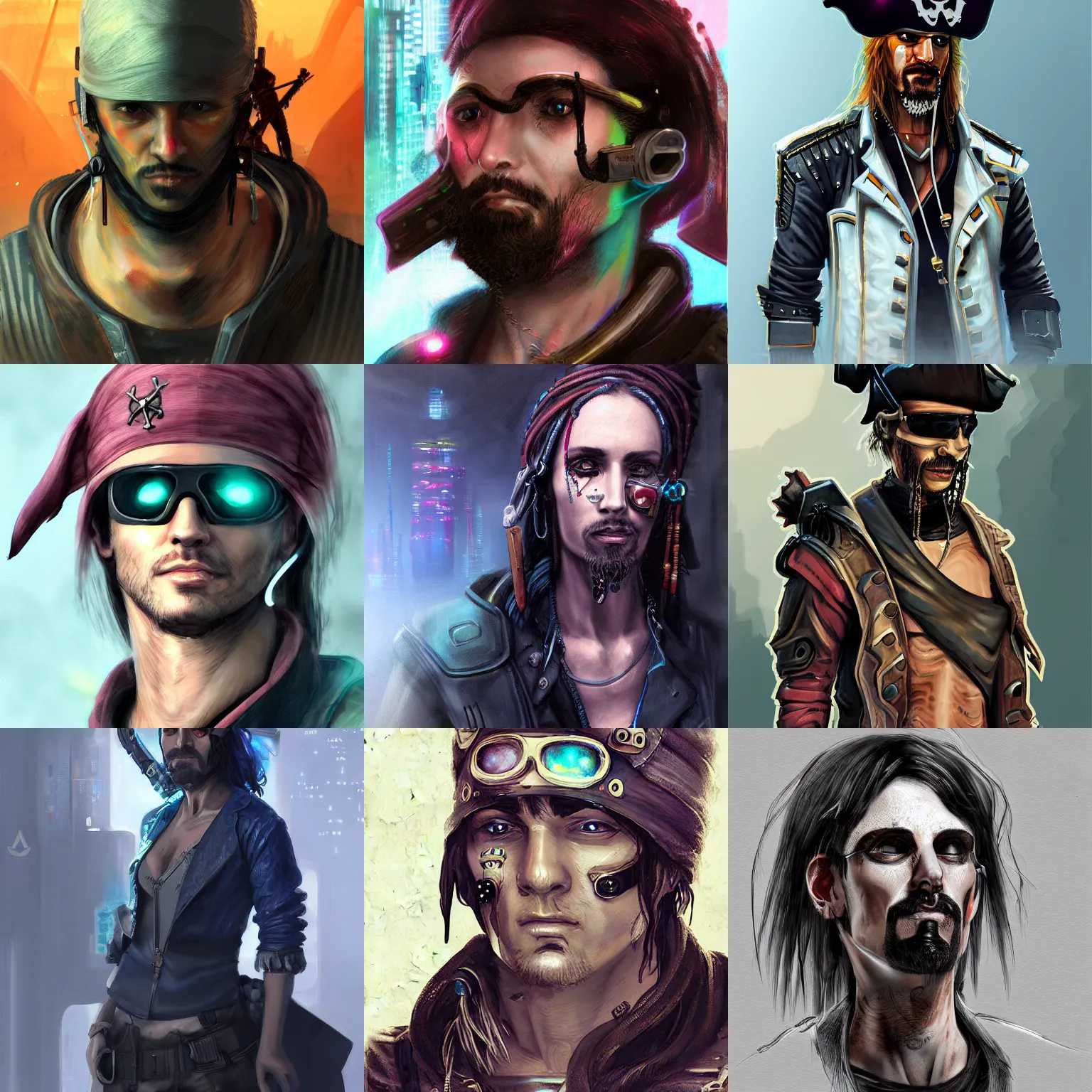 Prompt: cyberpunk pirate, concept art, portrait