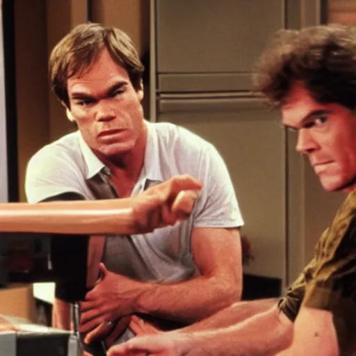 Prompt: dexter morgan on the set of golden girls 1 9 8 0 s color photo
