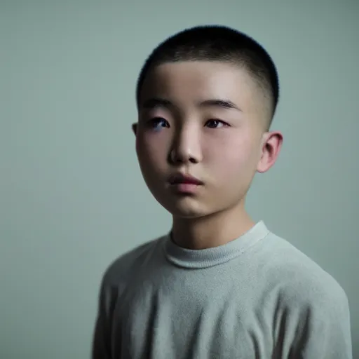 Image similar to chinese boy with buzz cut, cinematic art