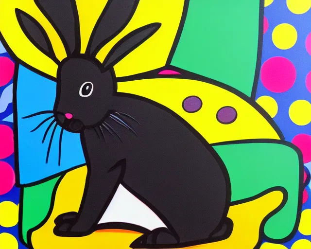 Prompt: a super cute black bunny, fine art by romero britto