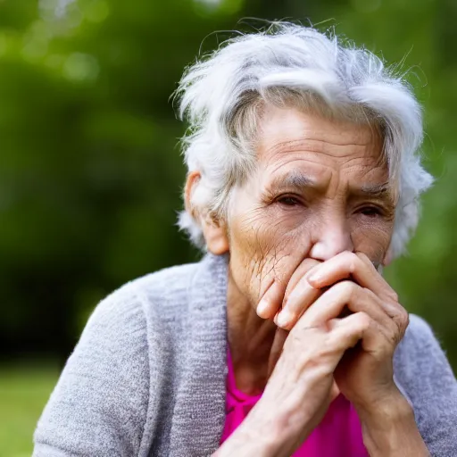 Image similar to an older woman with copd sitting in a park on oxygen, 4 k,