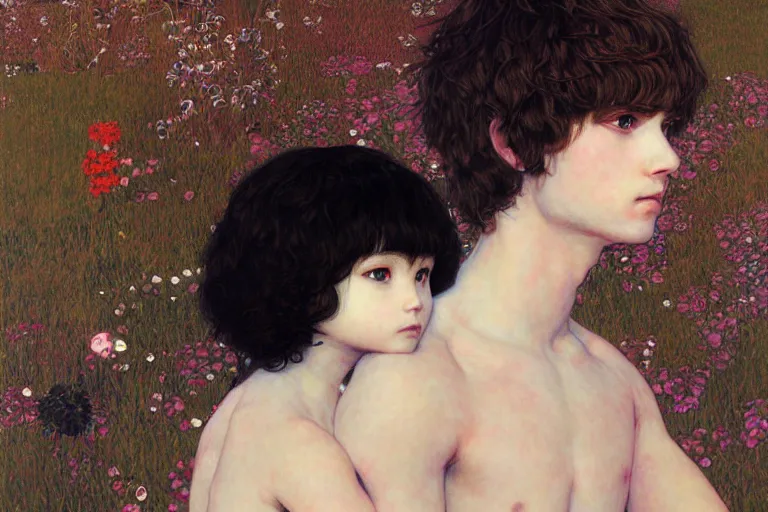 Prompt: portrait of beautiful cute young maiden boy, art by ( ( ( kuvshinov ilya ) ) ) and wayne barlowe and gustav klimt and artgerm and wlop