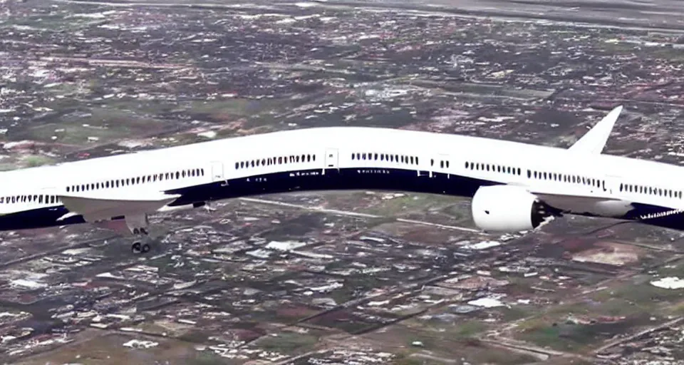 Image similar to vhs footage of a boeing 787 flying overhead