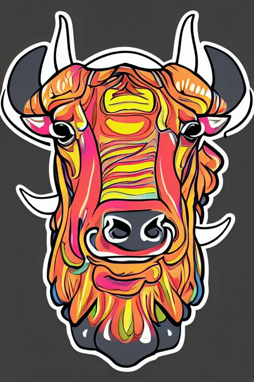 Image similar to A portrait of a bull on a motorcycle, sticker, highly detailed, colorful, illustration, smooth and clean vector curves, no jagged lines, vector art, smooth