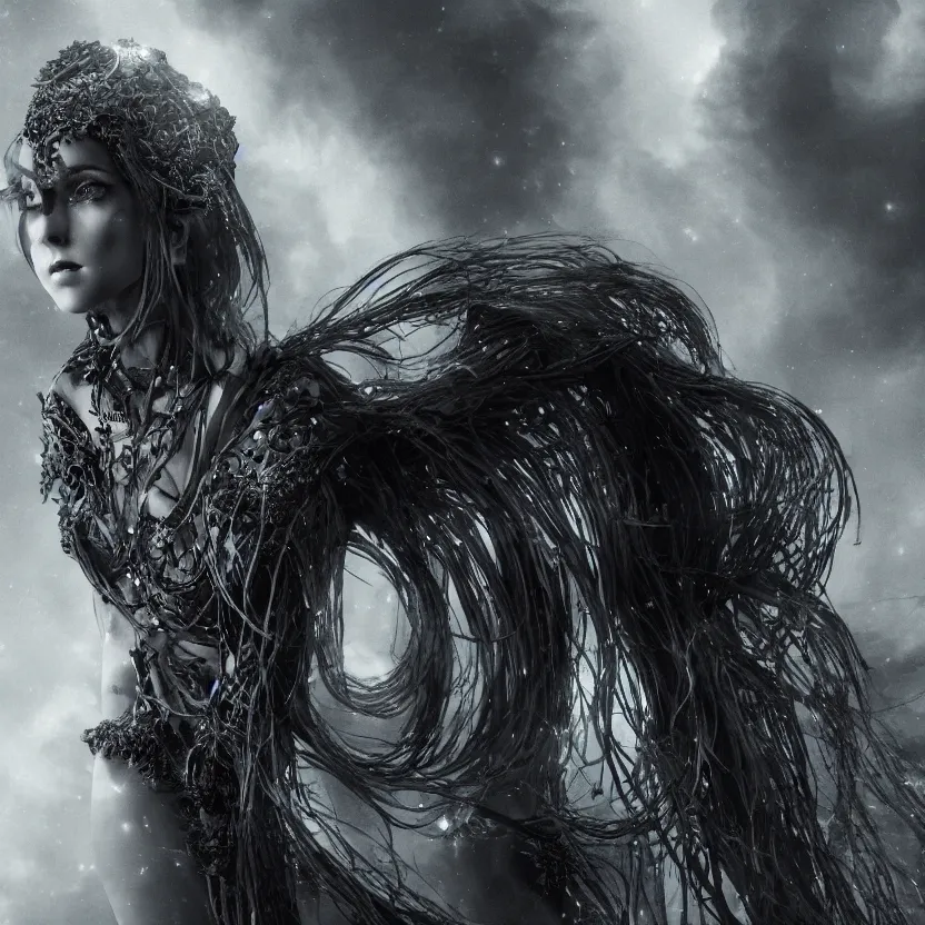 Image similar to stunning otherworldly Gothic goddess of beauty, dark and mysterious, atmospheric, ominous, eerie, cinematic, Epic, 8k, 4k, ultra detail, ultra realistic, rendered by awesomeness