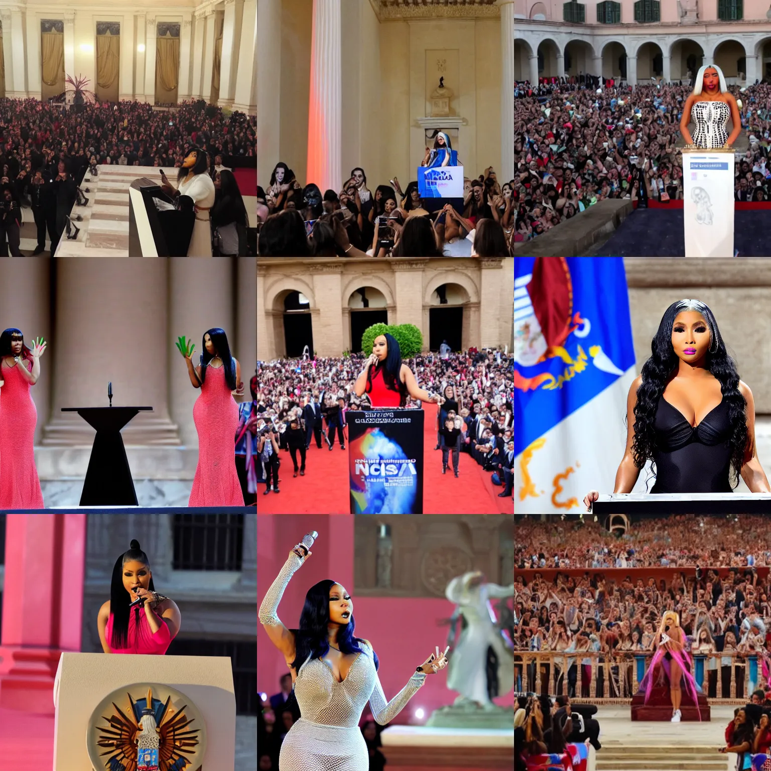 Prompt: Nicki Minaj giving a speech inside the Casa Rosada