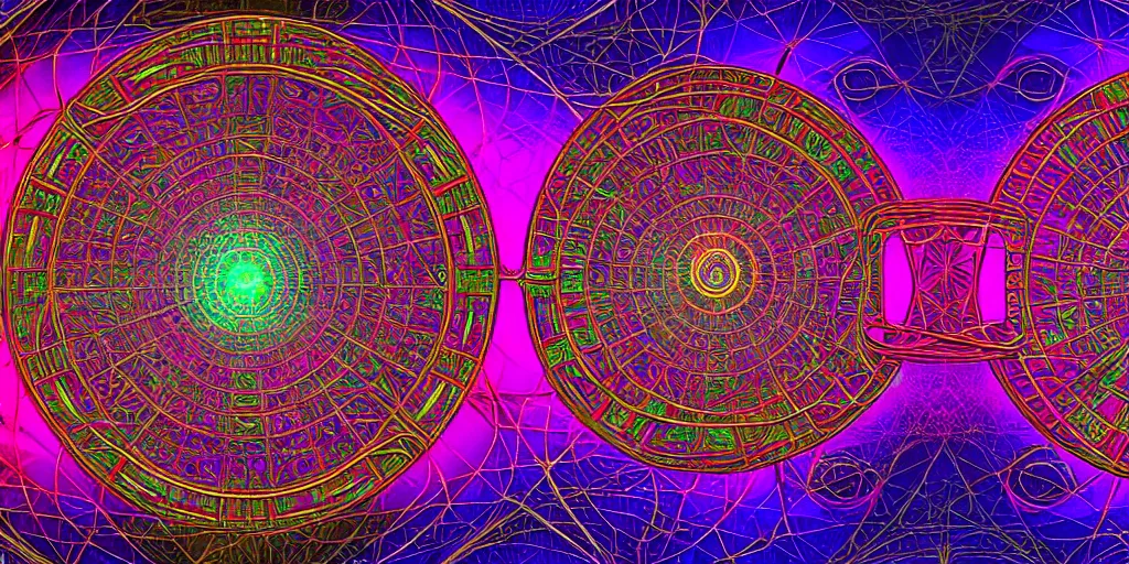 Image similar to dmt spirits, sacred non - euclidean geometric buildings housing dmt time elves, psychedelic architecture, soul frequency, 8 k resolution, highly detailed,