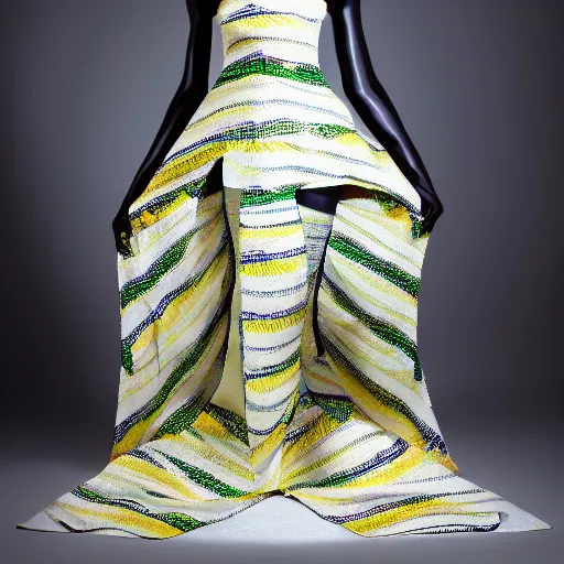 Prompt: A dress inspired by the Gwenn ah du. A dress modelled after the flag of Brittany. Studio lighting