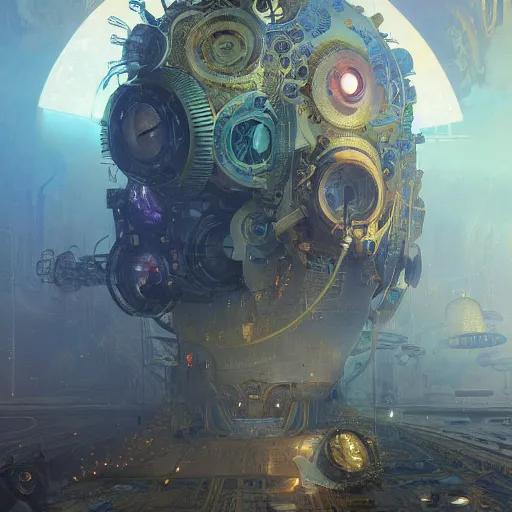 Image similar to a highly detailed digital image of an imagination machine, concept art, artstation, cgsociety, very detailed, intricate, detailed illustration, by greg rutkowski and alphonse mucha, Paul Lehr and Beeple, iridescent accents, ray tracing, product lighting, sharp, smooth, masterpiece