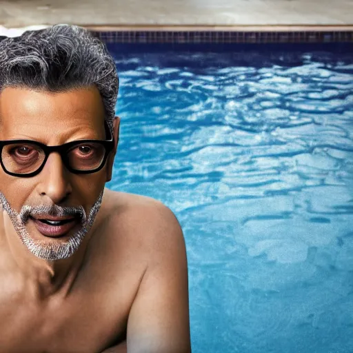 Image similar to jeff goldblum emerging from a pool of baked beans ( sony a 7 r iv, symmetric balance, polarizing filter, photolab, lightroom, 4 k, dolby vision, photography awardm, voque, perfect face )