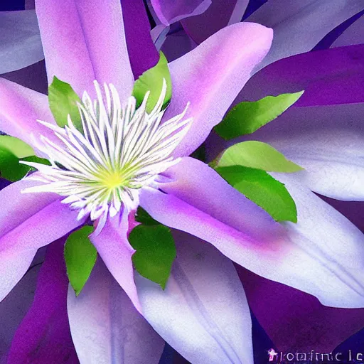 Image similar to clematis theme logo, clematis theme banner, clematis design, clematis in the deep sea, clematis like stars in the sky, trending on artstation, warm light, lovely and cute, fantasy art, 8 k resolution