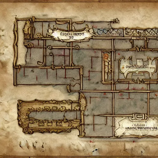 Image similar to handpainted floor plan map of a fantasy tavern, by greg rutkowski and james gurney, trending on artstation