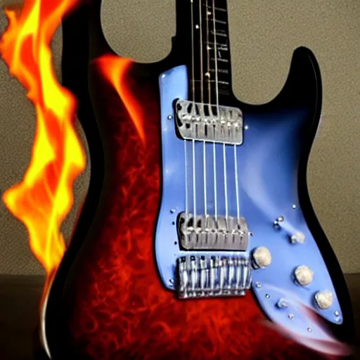 Prompt: an electric guitar made entirely out of fire