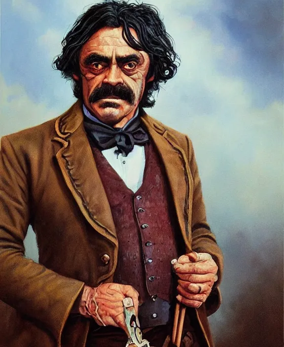 Prompt: portrait of Al Swearengen from Deadwood by Les Edwards