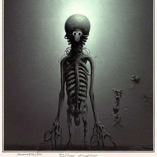 Image similar to squidward beksinski, spine chilling eldritch, terrifying, creepy creature, horror spooky