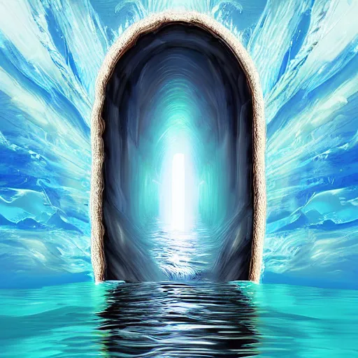Image similar to a portal to another dimension in the sea,digital art