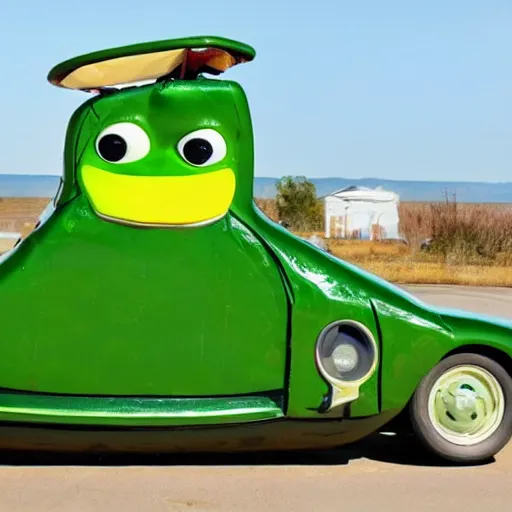 Image similar to a car made out of a pickle,