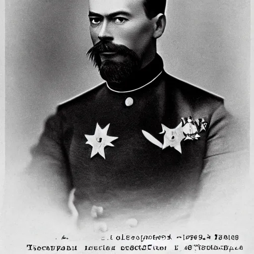 Image similar to a photograph of tsar nicholas ii as iron man