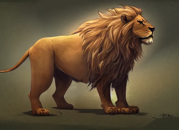 Prompt: fullbody feral lion character design of an egyptian lion. deviantart adoptable, style of maple story and zootopia, portrait studio lighting by jessica rossier and brian froud in the style of disney, traditional