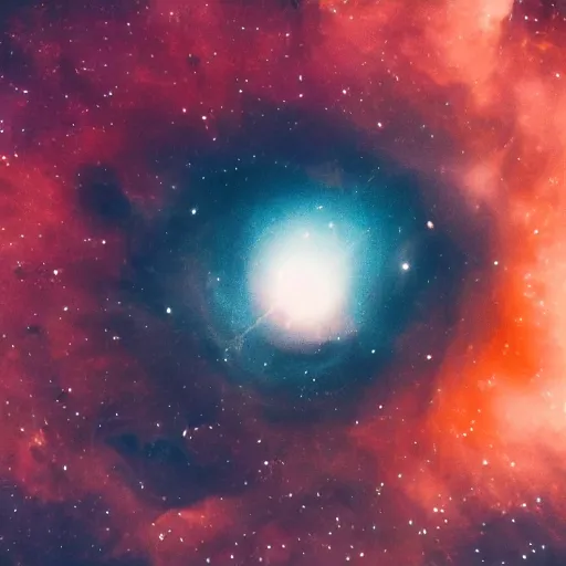 Prompt: close - up photo of human eye, transforms into a nebula, 4 k, soft focus