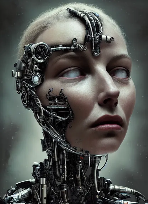 Image similar to a young beautiful female cyborg profile face, by h. r. giger, by ismail inceoglu, by kiki smith, glamor shot, vintage, closeup, f / 2. 8, low contrast, 1 6 k, rim lighting, cinematic lighting, insanely detailed and intricate, hypermaximalist, elegant, ornate, hyper realistic, super detailed