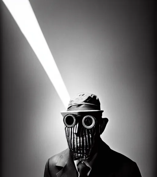 Image similar to portrait of the invisible man, angry look, dark background, studio light, hdr, nikon 2 4 mm f / 1. 8 g, by sebastiao salgado