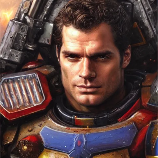 Image similar to Henry Cavill as a Space Marine, close-up portrait art by Donato Giancola and artgem, digital art, trending on artstation