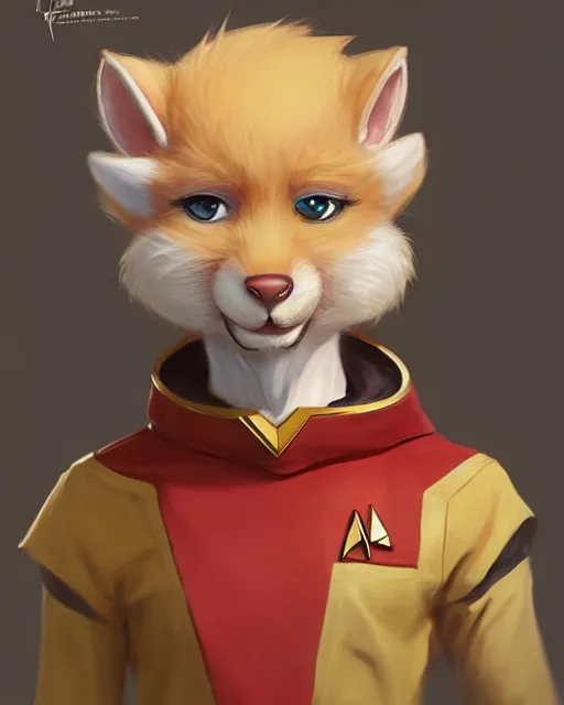 Image similar to character concept art of a cute young male anthropomorphic startrek furry | | cute - fine - face, pretty face, key visual, realistic shaded perfect face, fine details by stanley artgerm lau, wlop, rossdraws, james jean, andrei riabovitchev, marc simonetti, and sakimichan, trending on artstation