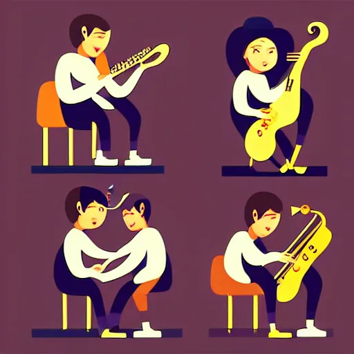 Image similar to 2 d character design, music group, vector art, digital art, portrait, 4 k, 8 k, sharp focus, smooth, illustration, concept art, jazz band