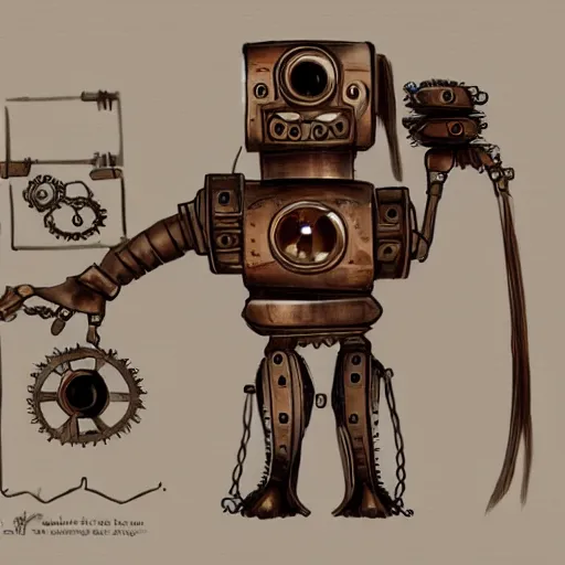 Image similar to concept art of steampunk robot cat