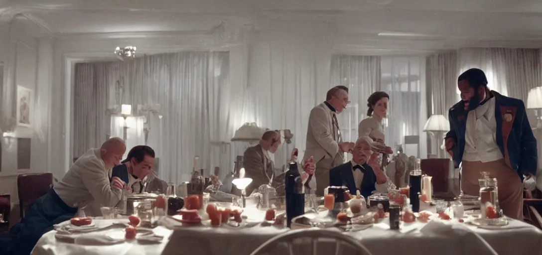 Image similar to a very high resolution image from a new movie. a party in the high life. photorealistic, photography, directed by stanley kubrick