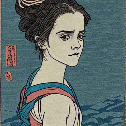 Image similar to emma watson by Hokusai