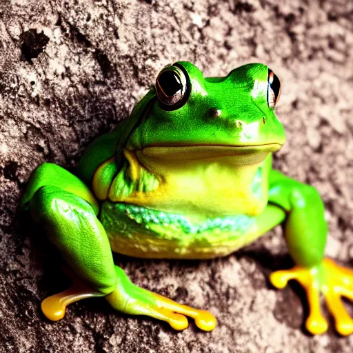 Image similar to photography portrait of a frog with electric skin