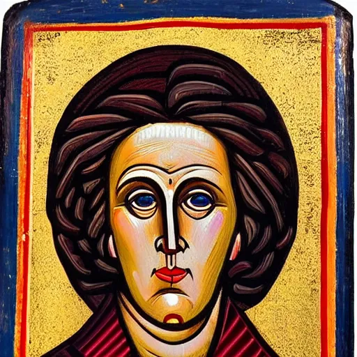 Prompt: A Byzantine icon of Margaret Thatcher, highly detailed, colorful, British museum