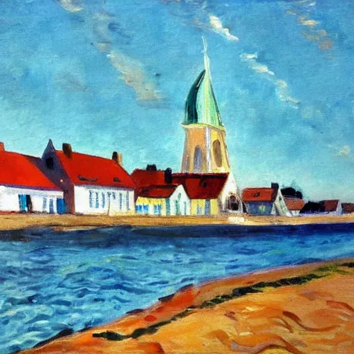 Prompt: a fauvist painting of the danish seaside