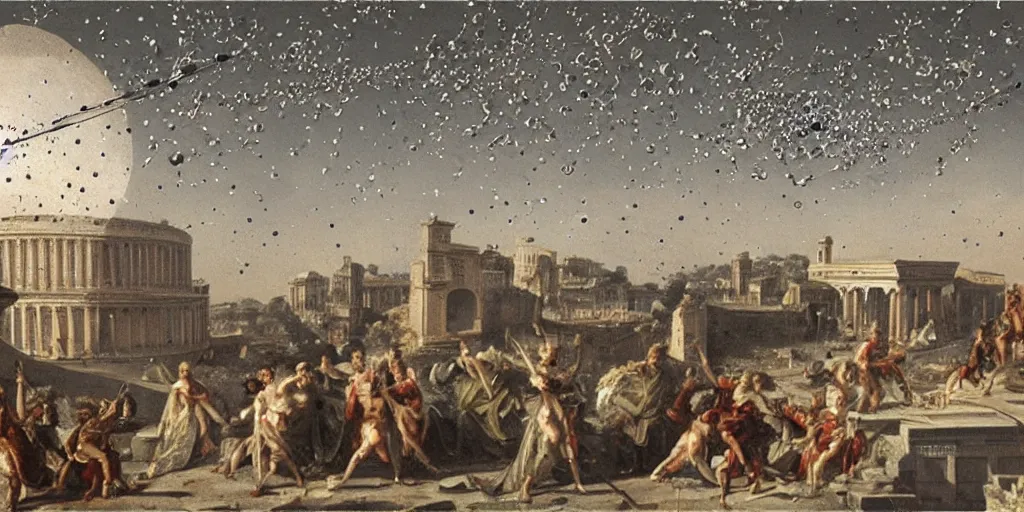 Prompt: meteorites falling from the sky on ancient rome