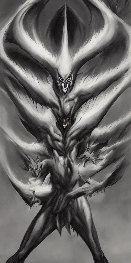 Image similar to devilman creature about to dominate the world airbrush artbook