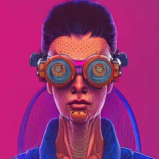 Image similar to highly detailed intricate masterpiece portrait painting of a cyberpunk scientist, sharp focus, award - winning, trending on artstation. josan gonzales moebius deathburger