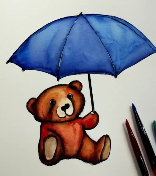 Image similar to autumn a bear with an umbrella cartoon watercolor trending on artstation