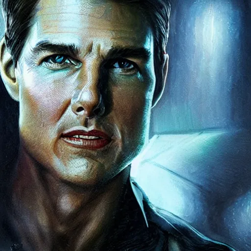 Image similar to Portrait of Tom Cruise portraying an alien, sci-fi movie cinematic frame, detailed, sharp