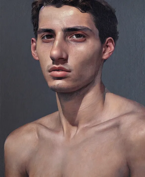 Prompt: heroic portrait of a young sicilian man. art by denys tsiperko and bogdan rezunenko, hyperrealism