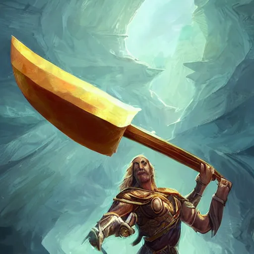 Image similar to a portrait of a giant golden axe, an axe weapon, epic fantasy style art, fantasy epic digital art, epic weapon art