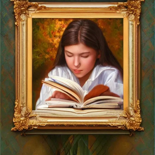 Image similar to a girl reading a book by Mark Keathley in the style of 2022 ai art