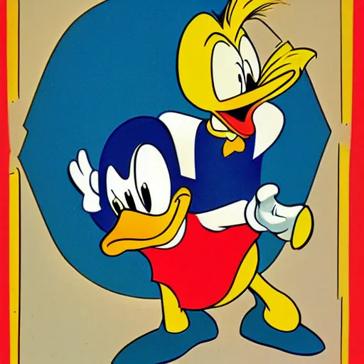 Prompt: An illustration of Donald Duck by Carl Barks