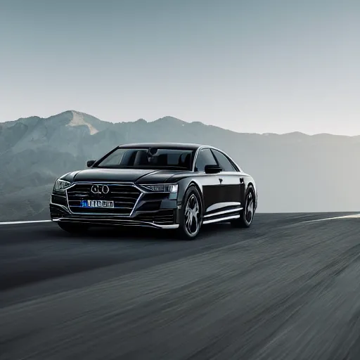 Prompt: a black 2020 audi a8 climbing a mountain in the morning, car photography, 4k professional photo